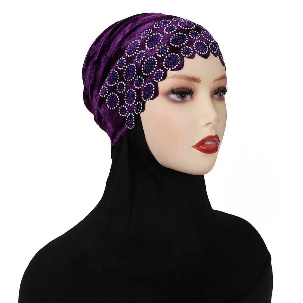 Velvet Turban Rhinestone Underscarf Muslim Inner Hijab Hat Women Hair Loss Headscarf Ninja Cap Head Wrap Bonnet Turbante Mujer