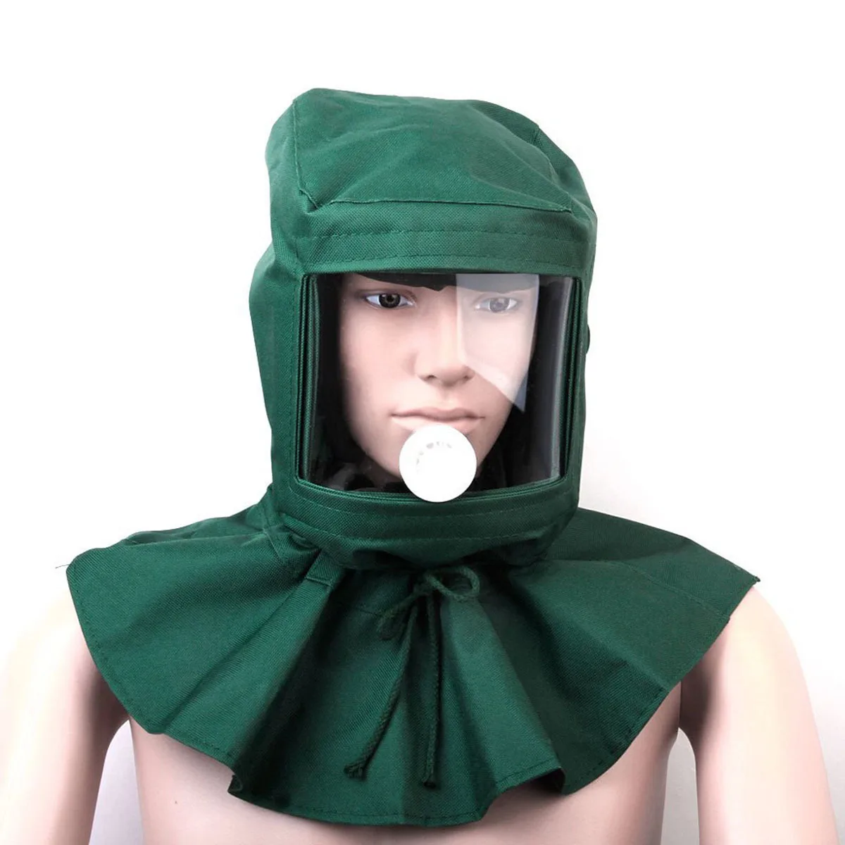 قناع ساندبلاستر من القماش المتين باللون الأخضر، عدسة أكريليك سميكة، قناع واقٍ من الغبار والرمل، غطاء سفع رملي مقاوم للرياح للطحن