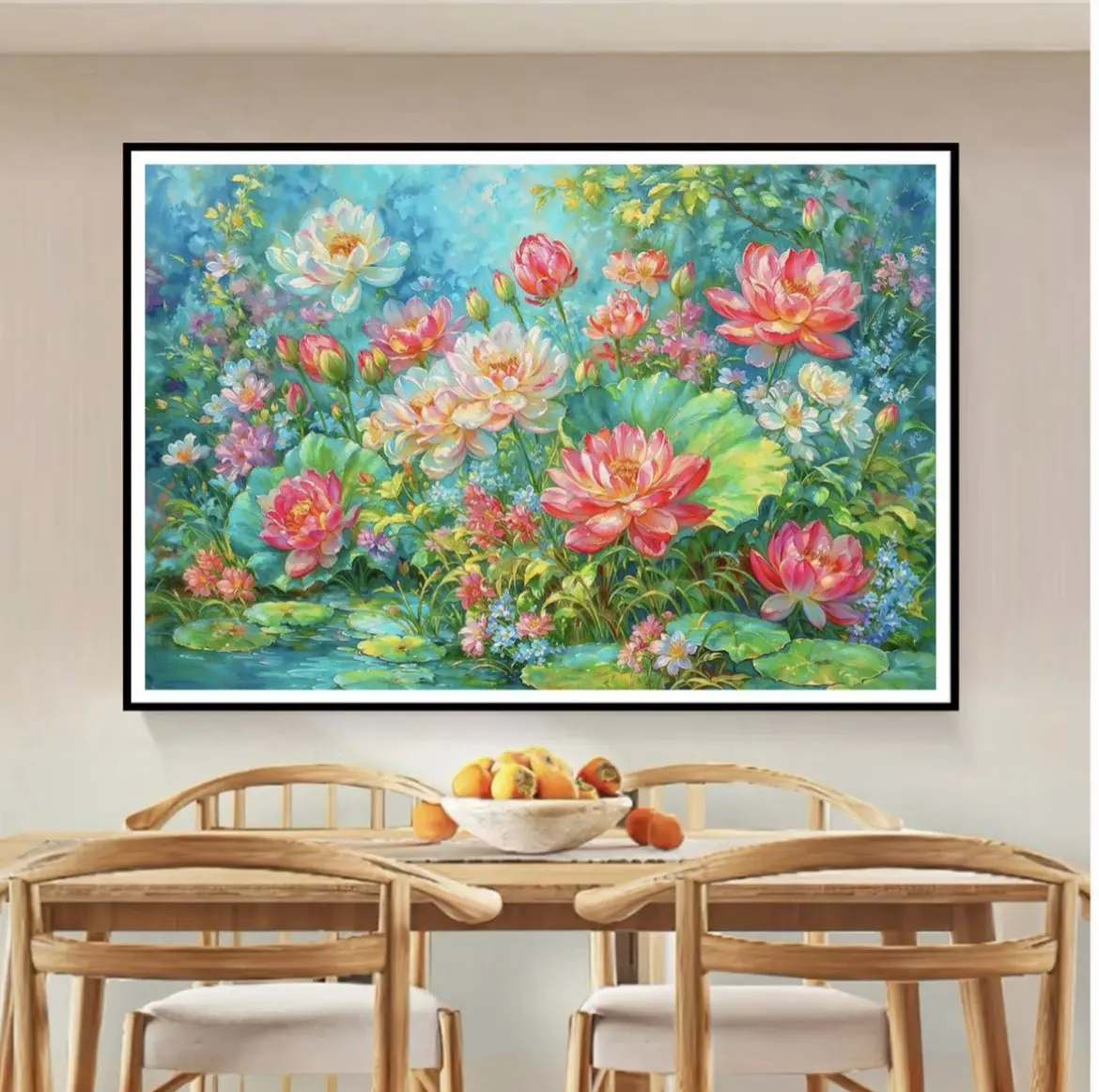 9CT 100X75CM Lotus Needlework,DIY Living Room Printed Cross Stitch,Set For Embroidery Kit Full Cotton Threads 70 Colors