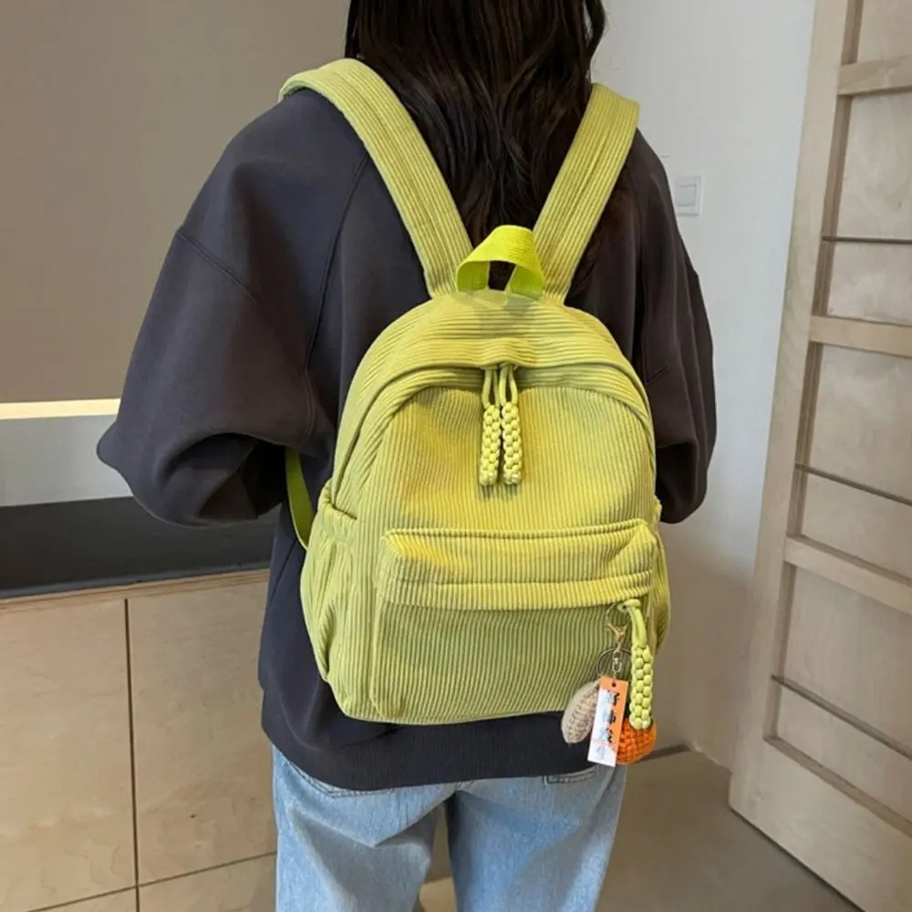 Zaino elegante e leggero in velluto a coste Zaino per studenti casual in tinta unita Borsa da viaggio pratica in stile giapponese per le donne