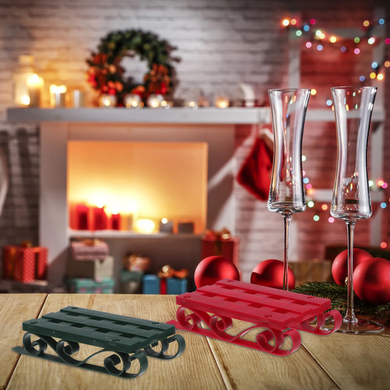 

6pcs Mini Figurines Christmas Snow Sleigh Decoration Wooden Mini Sleigh For Holiday Desk Adornment Sled Ornaments