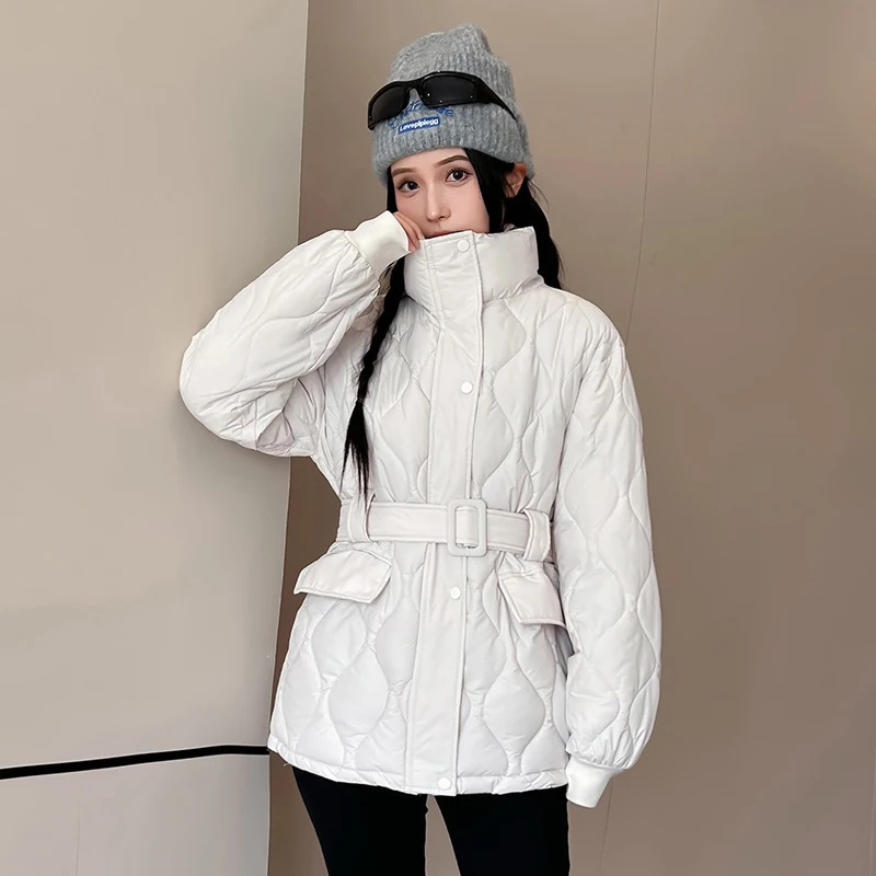 

Women's Thiened Cotton Jaet Waist-Cinching Long Coat Sli Slimming Winter Outerwear Commute Sle Zipper Closure