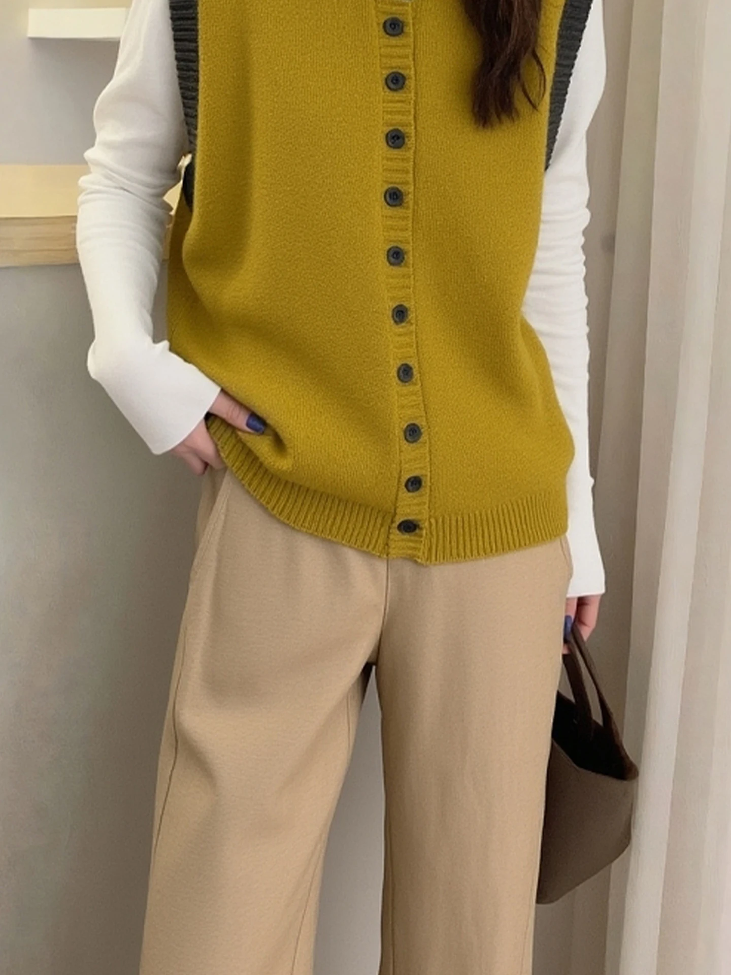 Luźna, okrągła kamizelka z dzianiny, prosty krój, top Camere Bal, styl dojazdowy, modny, jesienny odzież damski.