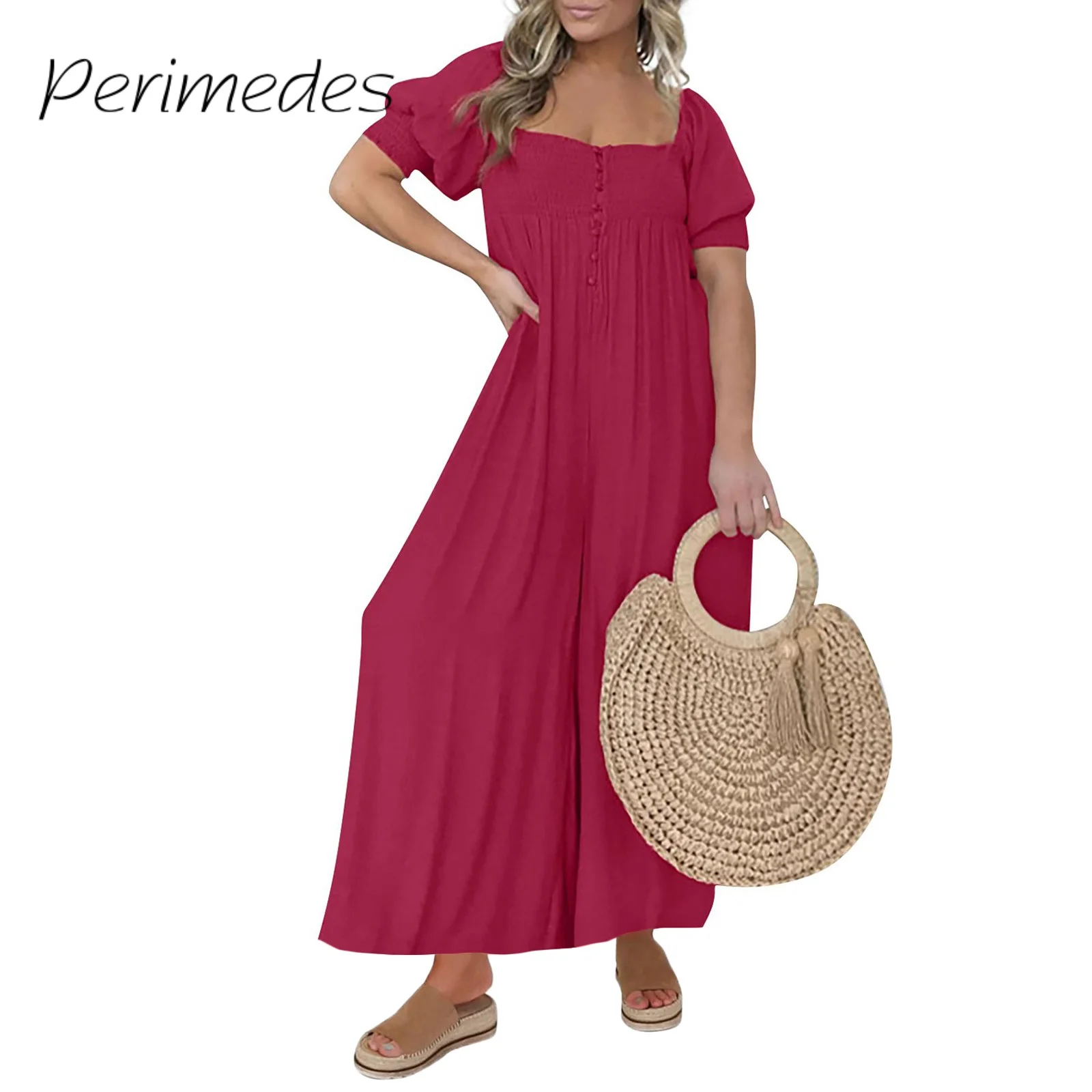 

Jumpsuit Wide Leg Overalls High Waist 2024 Women's Solid Color Short Sleeve Wide Leg Fashion Jumpsuits Short Sleeve Summer abati