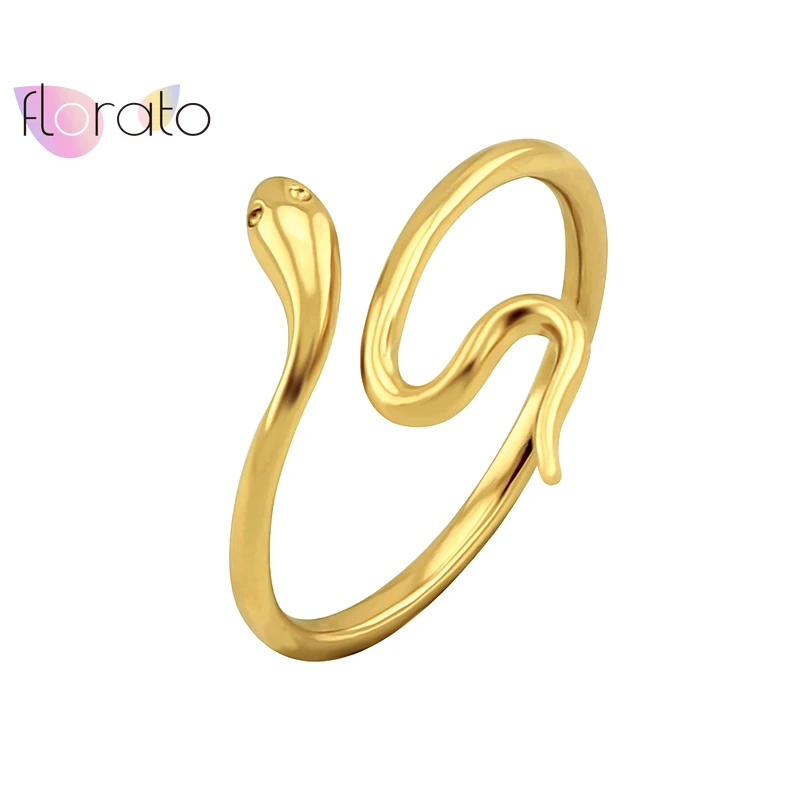 Plated 24K Gold/925 Silver Bohemian Snake Ring for Women Artistic Design Opening Resizable Female Statement Ring Fashion Jewelry
