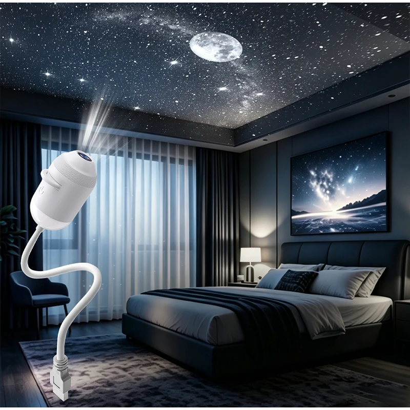 24 Films Galaxy Ocean Projector Night Light 2-in-1 USB Starry Ceiling Lamp with 360° Gooseneck Portable Room Atmosphere Decor