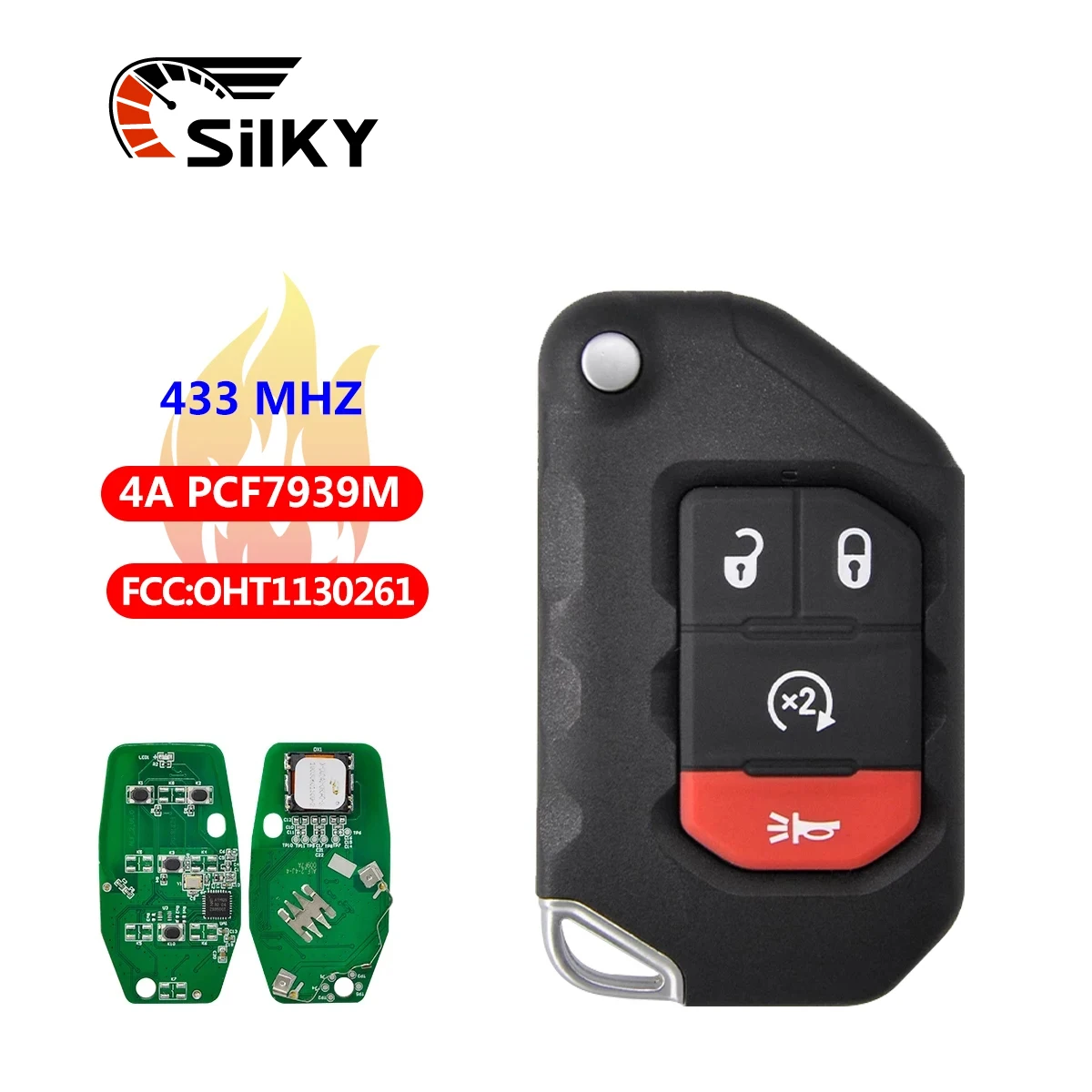 

SilKY Smart Car Remote Control Key For Jeep Wrangler 2018 2019 FCC OHT1130261 4A PCF7939M 433MHz Flip Keyless Promixity Card