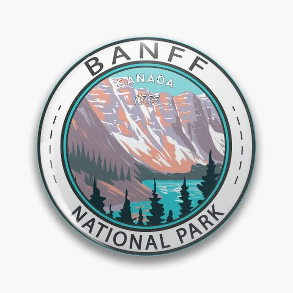 Banff National Park Moraine Lake Badge Pin Holographic Star Heart Pin Brooches Laminated Button Fashion Accessory