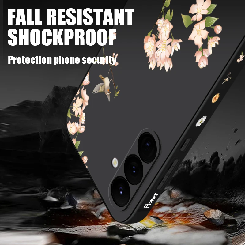 Pink Flowers Pattern Phone Case For Samsung Galaxy A55 A53 A54 A35 A15 A16 S25 S22 S23 S24 Ultra S23 FE Soft Hand Lanyard Cover