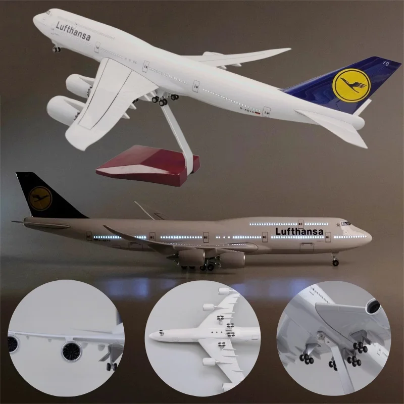 Souvenir Plane B747 Airplane Airways Air Lufthansa Model 1/150 Scale Simulated Resin with Light & Landing Gear Collection Gift