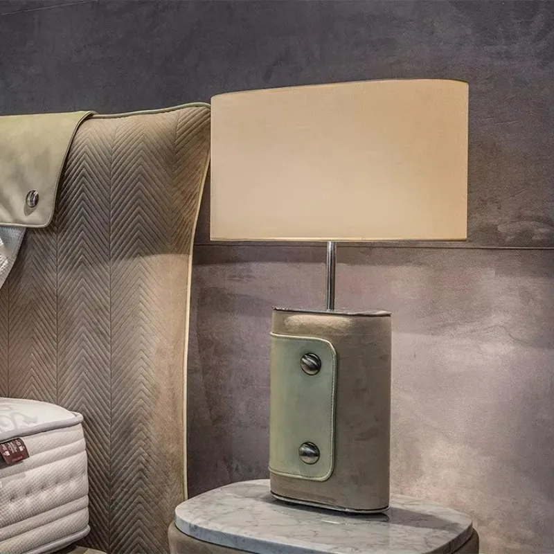 Light luxury simple leather art American hall bedroom bedside table lamp
