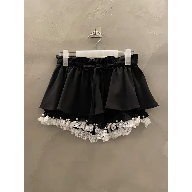 dongda-gate-2026-pure-desire-lace-trim-flounce-shorts-women's-high-waist-drawstring-ballet-style-pants-skirts-summer-cotton-b