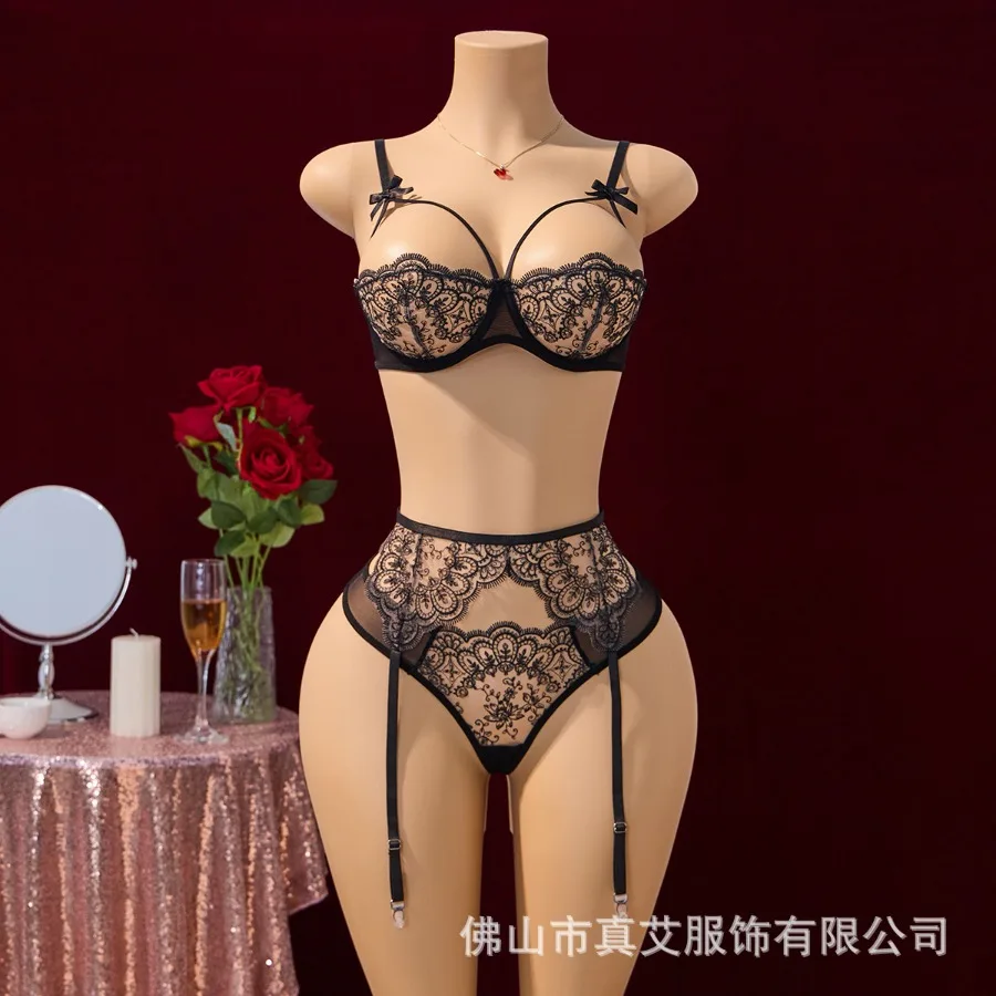 HOT  new sexy underwear underwear set sexy perspective bra thongs stocking strap three-piece set 205