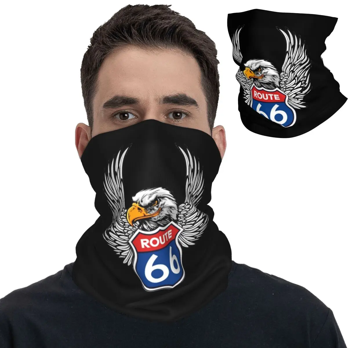 Route 66 Eagle Bandana Neck Gaiter Printed Americas Highway Balaclavas Wrap Scarf Multi-use Headband Unisex Adult Breathable