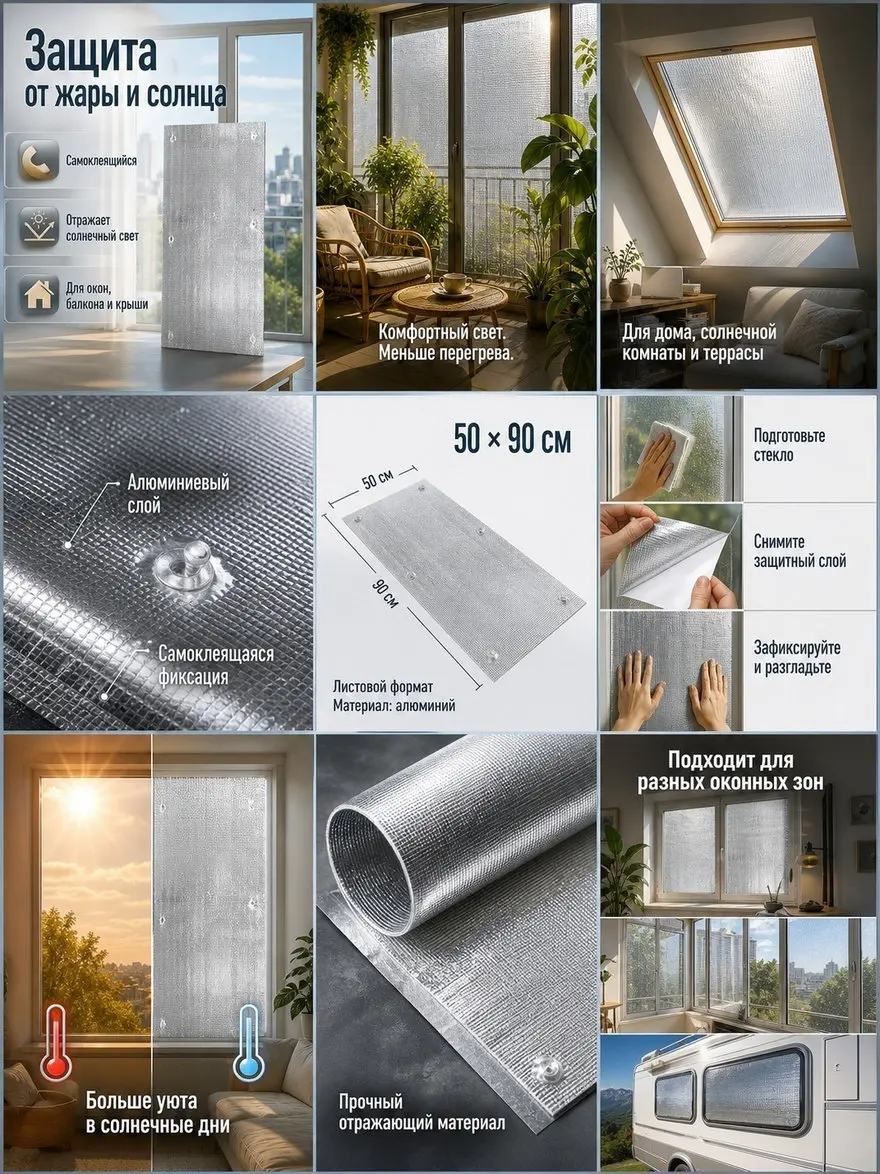 Sunroom Balcony Thermal Insulation Film Aluminum Foil Reflective Window Covering 50x90cm Heat Shield Winter Window Covering