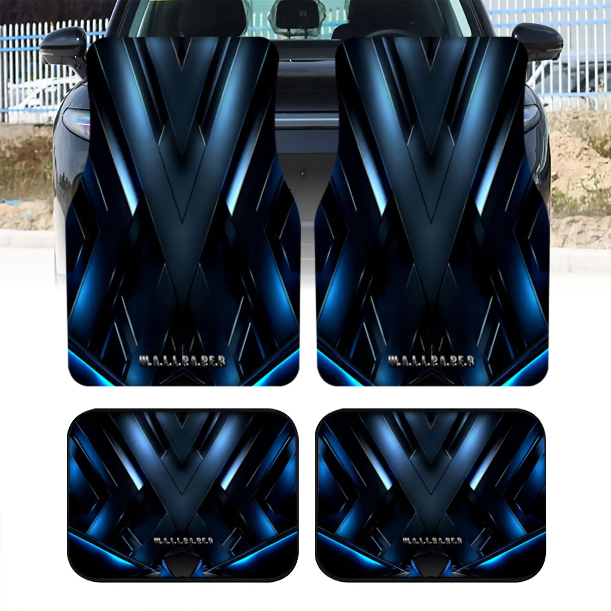 2pcs 4pcs Universal Car Floor Mats, Blue Geometric V Pattern Print, Trendy Interior Decor, Non Slip Auto Carpet For Daily Drivin