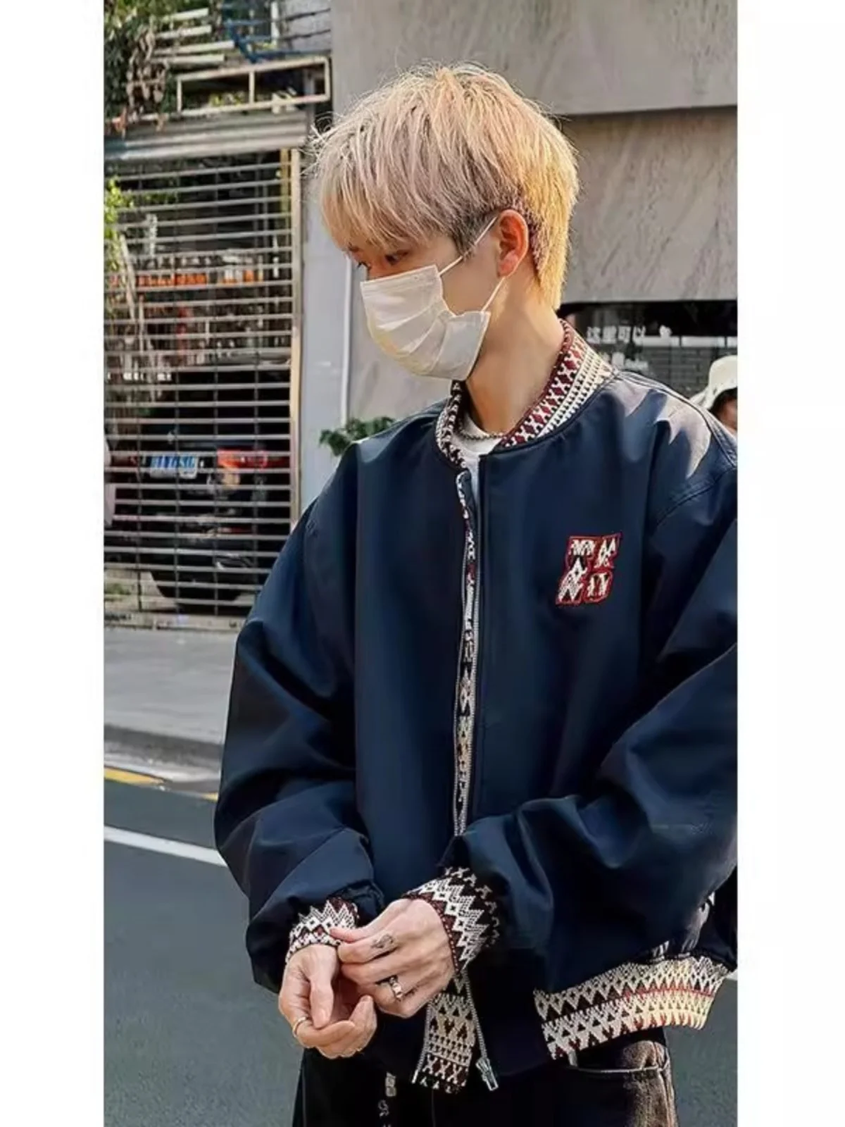 

New Chinese Ethnic Knitted Patchwork Baseball Jaet Men's Spring Autumn High-End Pilot Jaet Cool And Haome