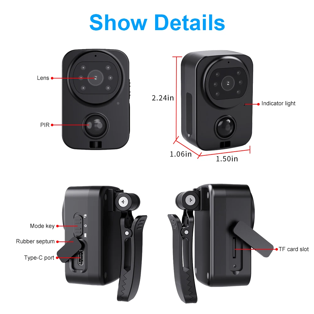PD01 Waterproof Camera Mini Body Cam 1080P Pocket Police Cameras FHD Long Battery PIR Video Recorder Sport DV Bike Action Cam