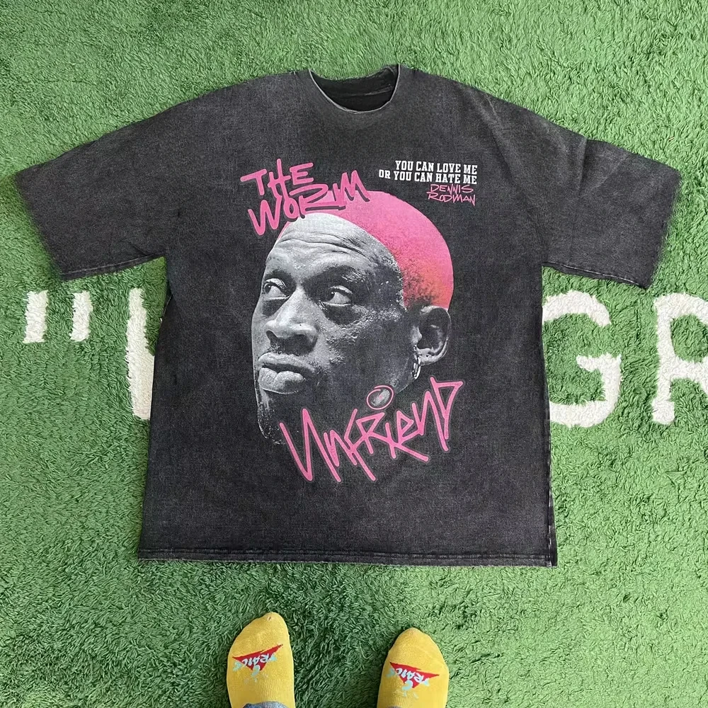 

Frog Drift Fashion Vintage Loose Basketball Graphic Retro Washing Summer Dennis Rodman Oversized Tee T-shirt Tops Men Women