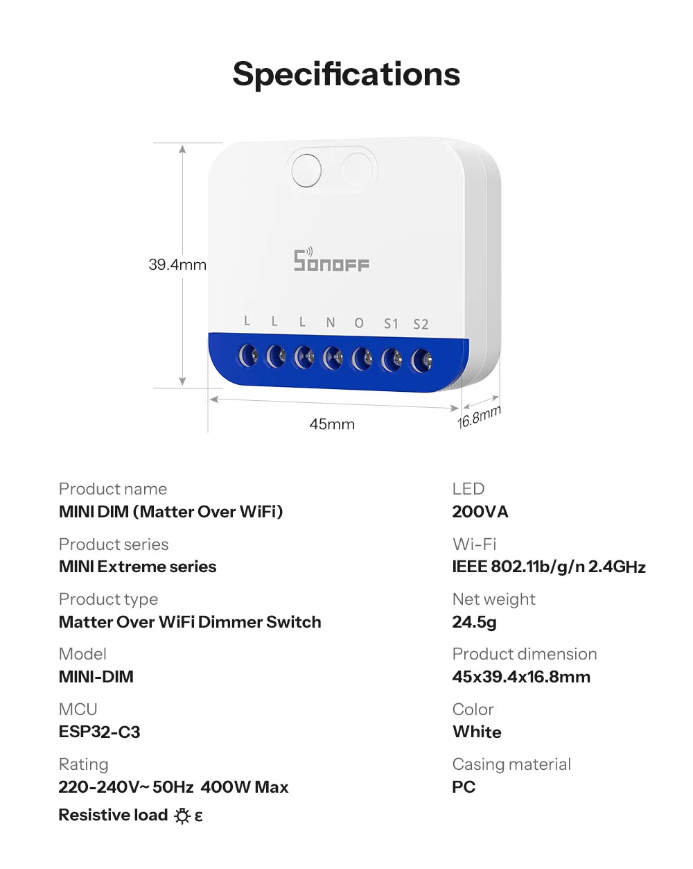 SONOFF MINI-DIM MINI Extreme Matter Over WiFi-Dimmerschalter Breite Beleuchtungskompatibilität Matter-fähiges Google Apple Home Alexa – Detail 20