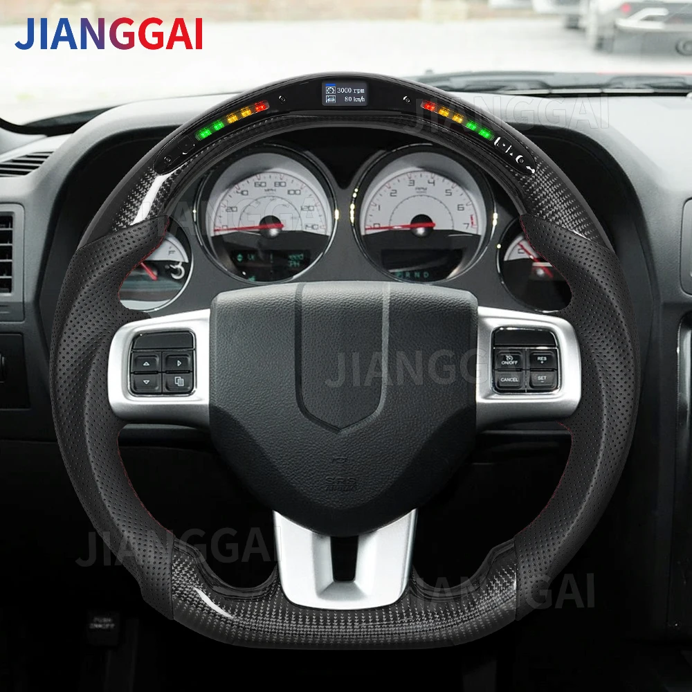 

Real Carbon Fiber LED Steering Wheel Fit For Dodge Charger Challenger Durango 2011-2014 Perforated Leather Car Steering Wheel