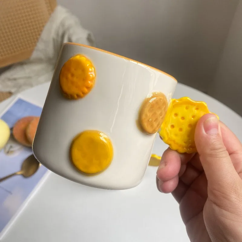 Creative Ceramic Biscuits Modeling Cute Cup Ornaments Living Room Kitchen Dining Table Relief Breakfast Cup Milk Cup Decoration