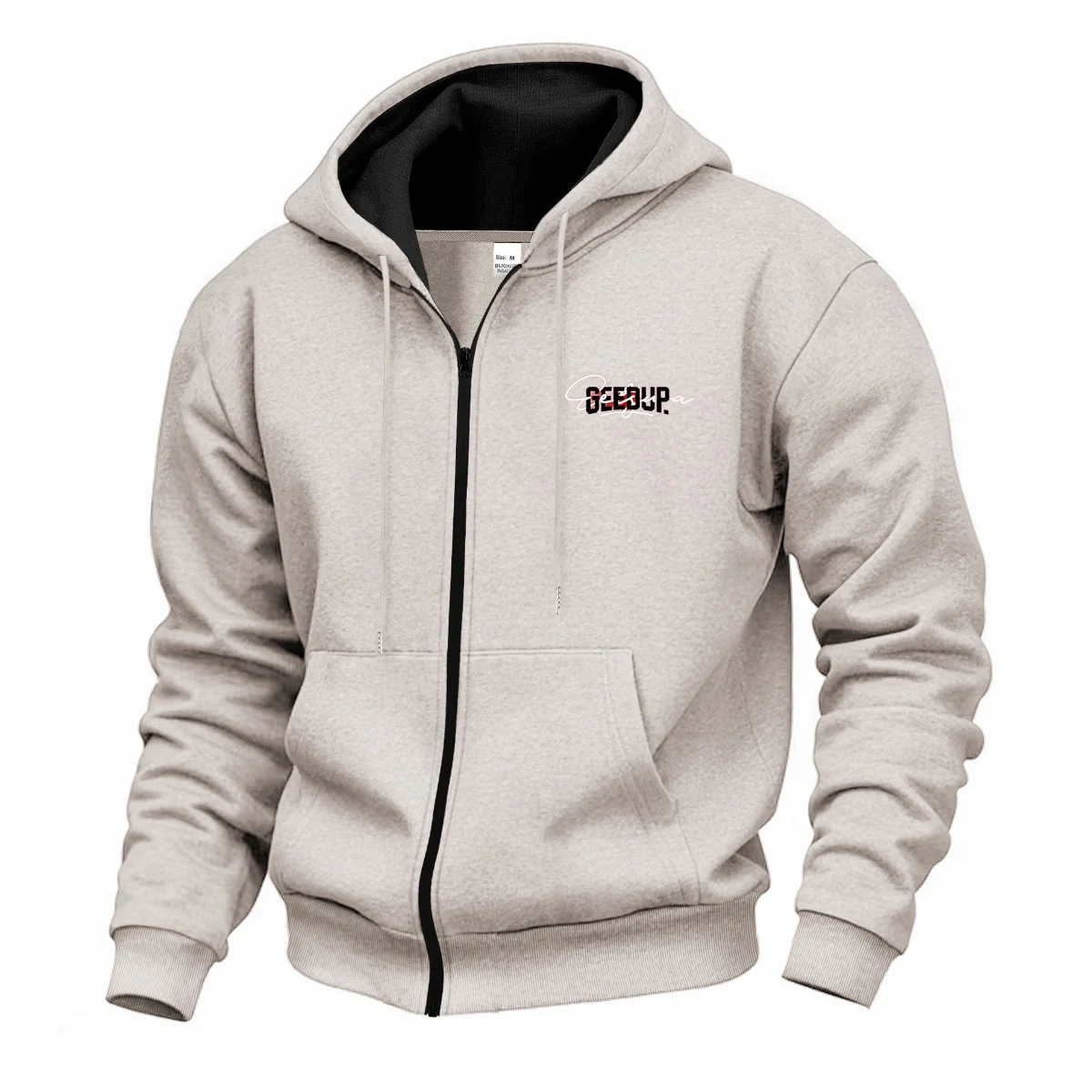 

2025 Men's Autumn-Winter Warmth-Increasing Fleece Hooded Zipper Casual Sweatshirt Outdoor Jogging Side-Zip Fashion Print Jacket