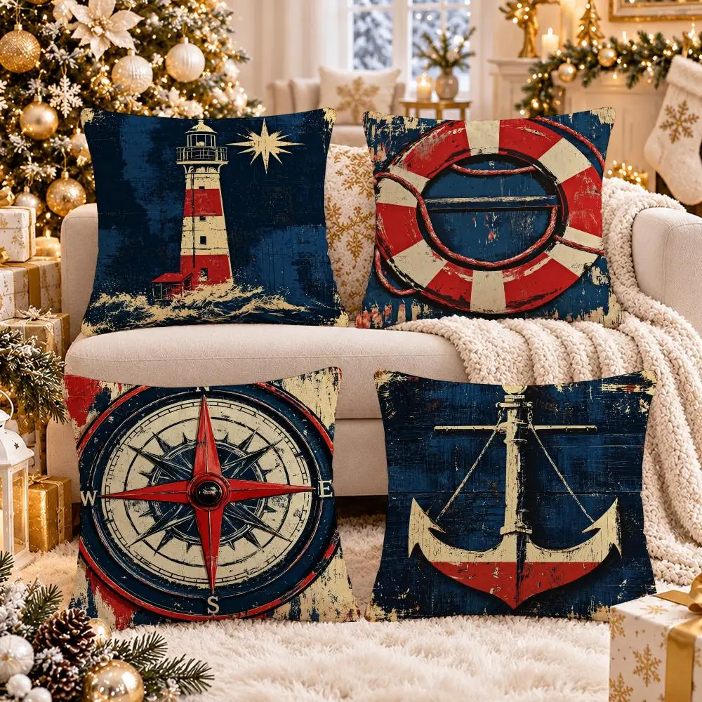 Nautical Heritage Cushion Cover 1/4Pcs Soft Plush Cushion Case Throw Pillowcase Cozy Home Sofa Bed Living Room Decor