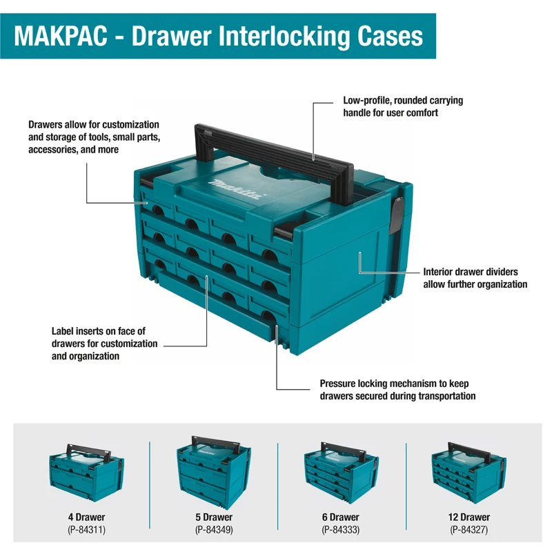 Makita Drawer Interlocking Case P-84311 P-84349 P-84333 P-84327 Stackable DIY Storage A-60632 TR00000002 Wheelbarrow Portable