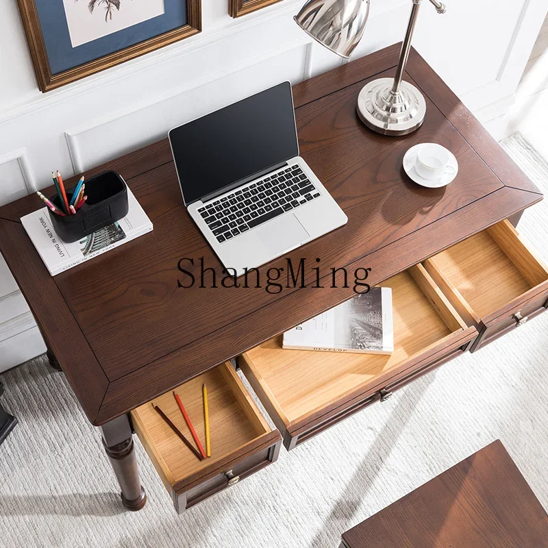 

CL комбинация компьютерного стола и стула в стиле ретро из цельного дерева, простой домашний письменный стол из ясеня, учебный стол