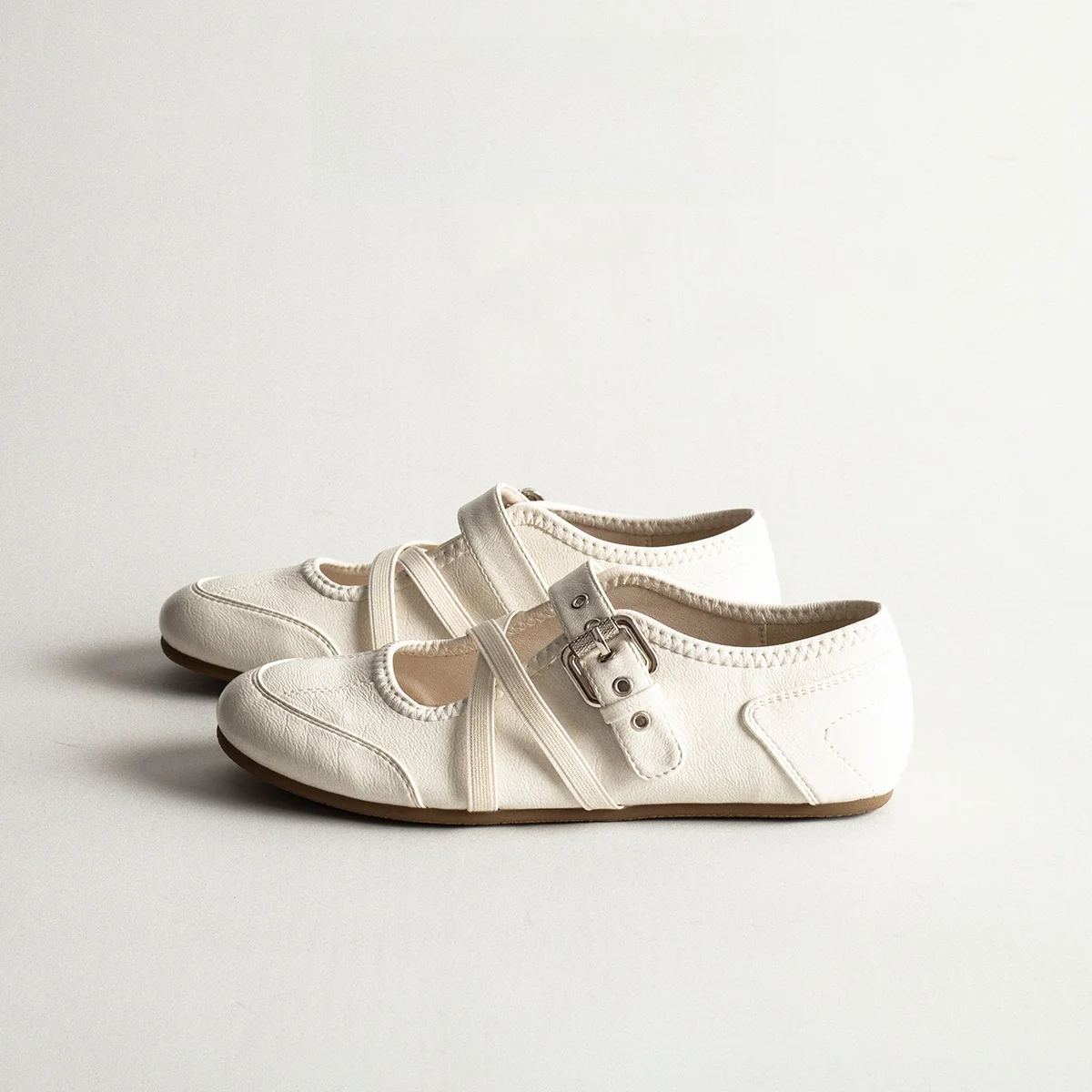 

Leather Mary Jane Shoes with Buckle Increase Height Casual Sports Ballet Dequn Shoes Summer Versatile Flat Heel Women's Shoes