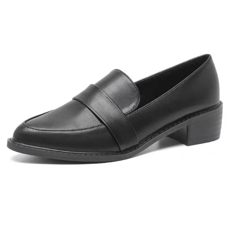 

Elegant Chunky Heel Loafers Women Patent Leather Pointed Toe Women Pumps Leather Shoes Black British Style Office Women Shoes
