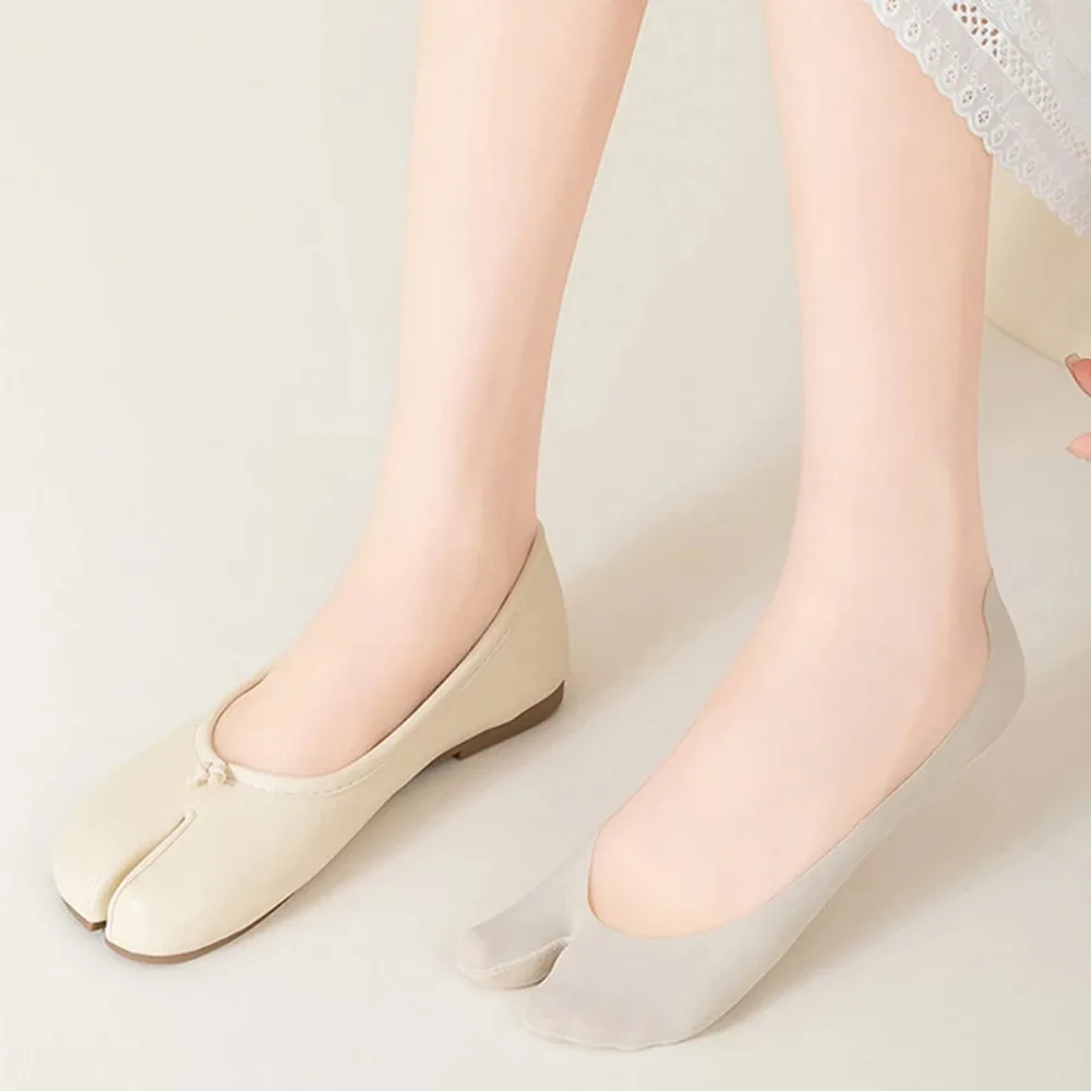 5 Pairs Fashion Breathable Split Toe Socks Ultra Thin Invisible Liner Boat Ankle Socks Soft Cotton Tabi Sox Women Ladies