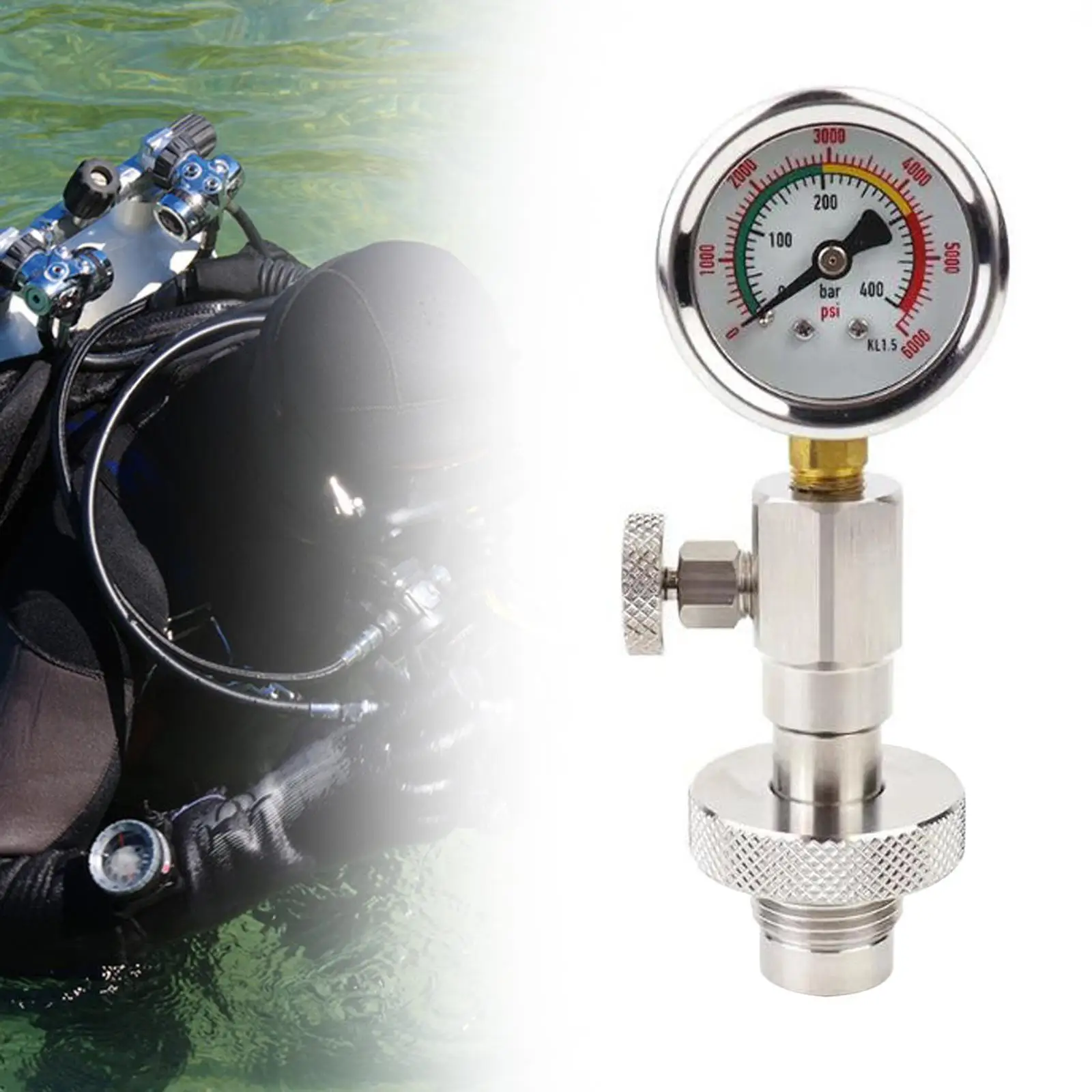 Yoke Tank Pressure Checker,Scuba Diving Pressure Gauge,Submersible with Screw Knob Sturdy Accessory Equipment for BCD Diver