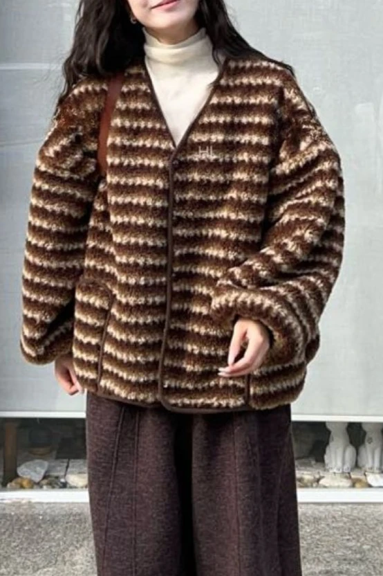 

2026 Autumn/Winter New Women's Cotton Jacket V-neck Printed Warm Loose Jacket