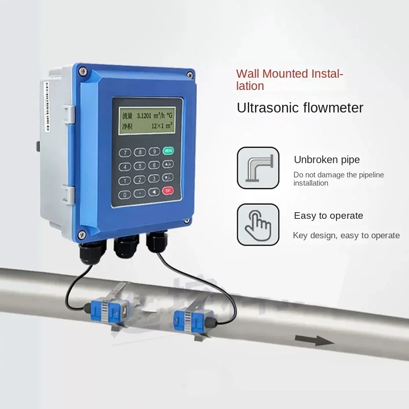 

Hot sales DN32-6000 Wall Mounted Water Flow Meter Sensor Optional Storage Clamp Sensor Digital Liquid Ultrasonic Flow Meter