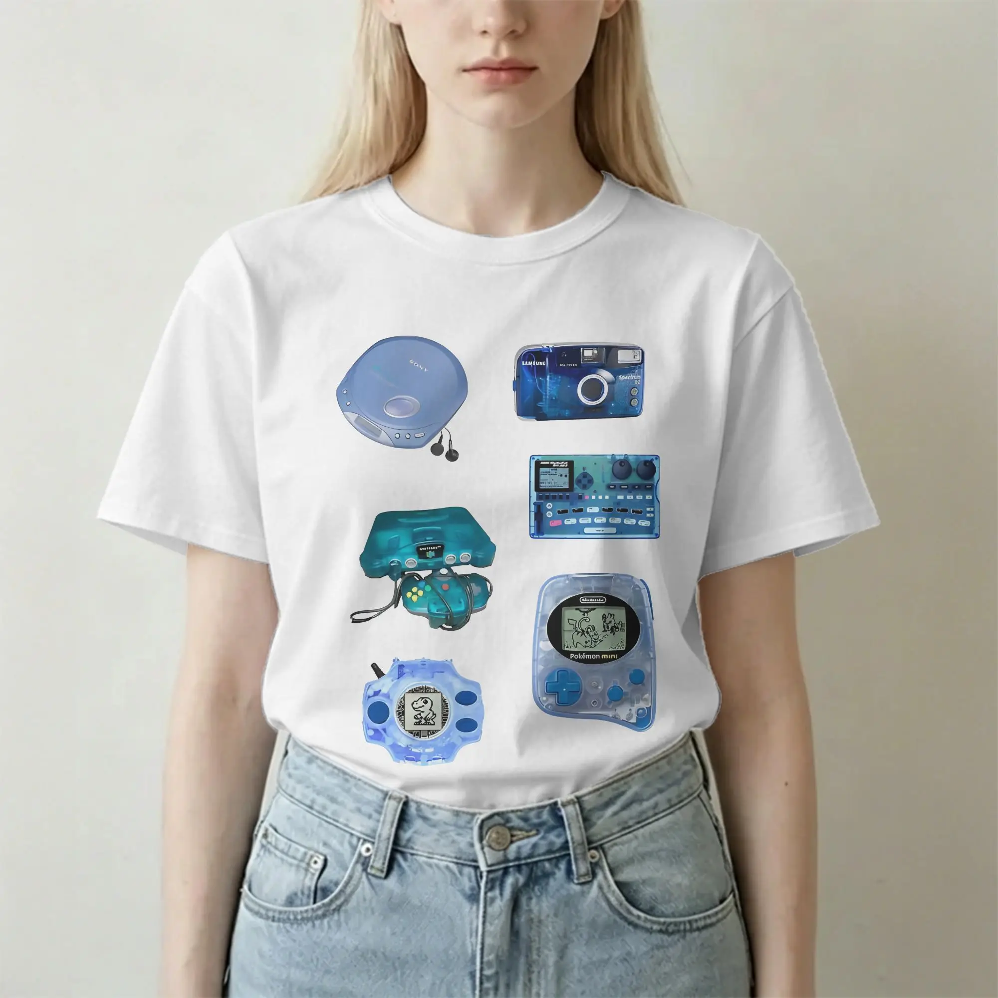 Casual Clear Blue electronics sticker packs T-Shirts Men Women Round Neck Pure Cotton T Shirt Frutiger Aero Tees Clothing