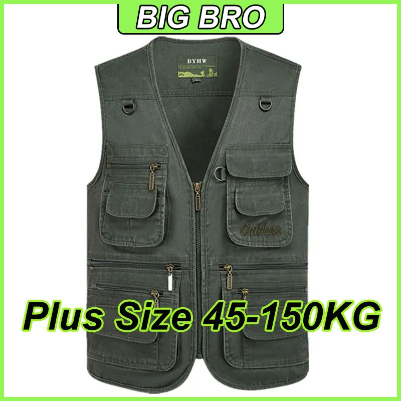 

Plus Size Men's Vest Zipper Sleeveless Jacket with Multi Pocket Spring Autumn Fishing Work Outdoor Tactical 10XL Male Clothing