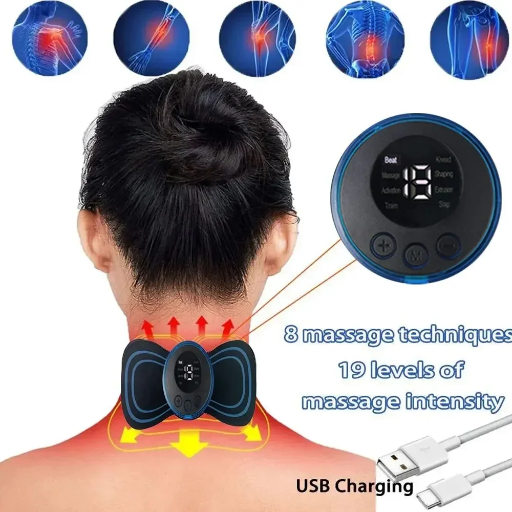 LCD Display EMS Neck Massage Electric Massager Cervical Neck Back Patch 8 Mode Pulse Muscle Stimulator Portable Relief Pain