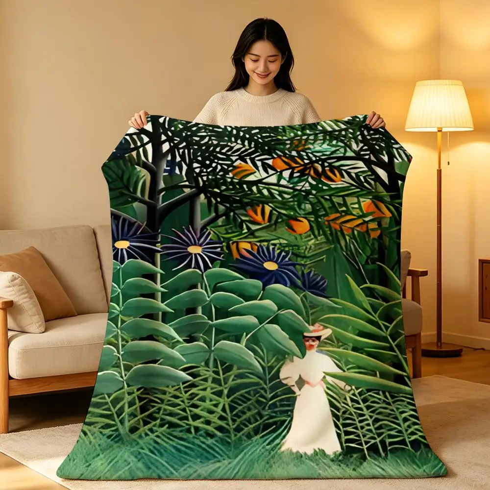 Artist Classic H-Henri Rousseau Throw Soft Warm Flannel Blanket Lightweight for Sofa Bed Couch Travel Adults