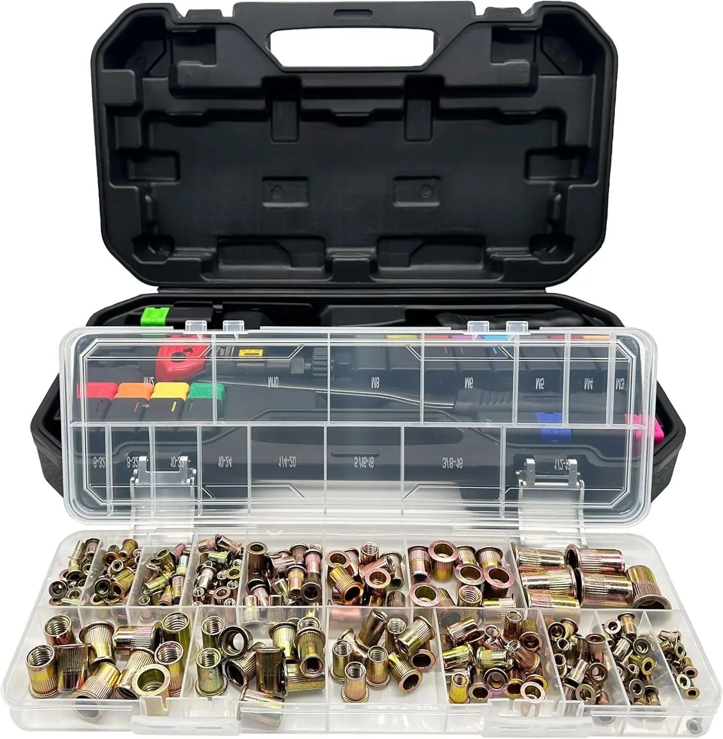 16-Inch Rivet Nut Tool Kit with 15 Mandrels, 236 Nuts & Case for DIY Projects