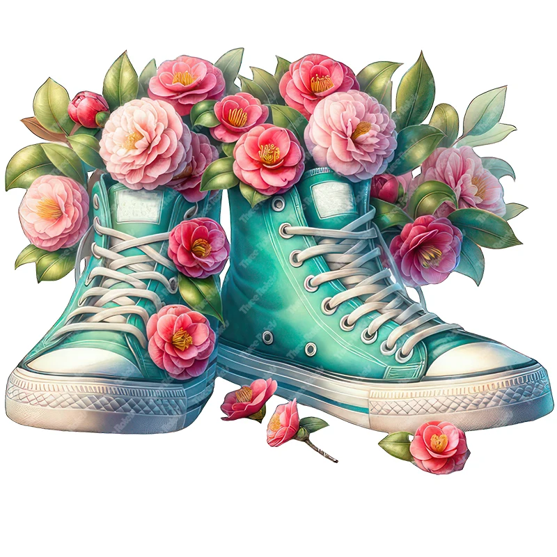 Three Ratels Beautiful colorful shoes and  flower Watercolor Art Stickers for Home Decoration Personalized Car Stickers