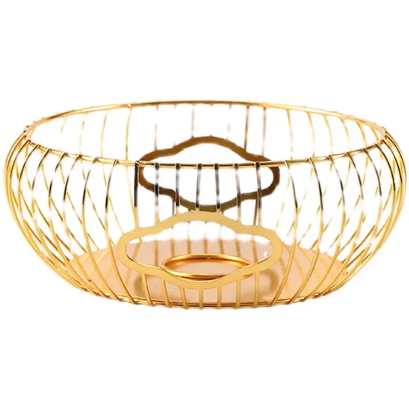 Modern creative wrought iron light luxury fruit basket storage basin, living room snacks placed in the hotel front desk display