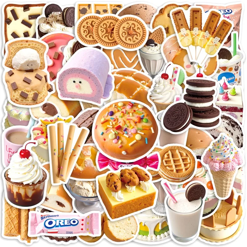 

10/30/50PCS Cartoon Cute Dessert Sticky PVC Sticker Aesthetic DIY Decoration Scrapbooking Hand Accounting Supplies for Kids