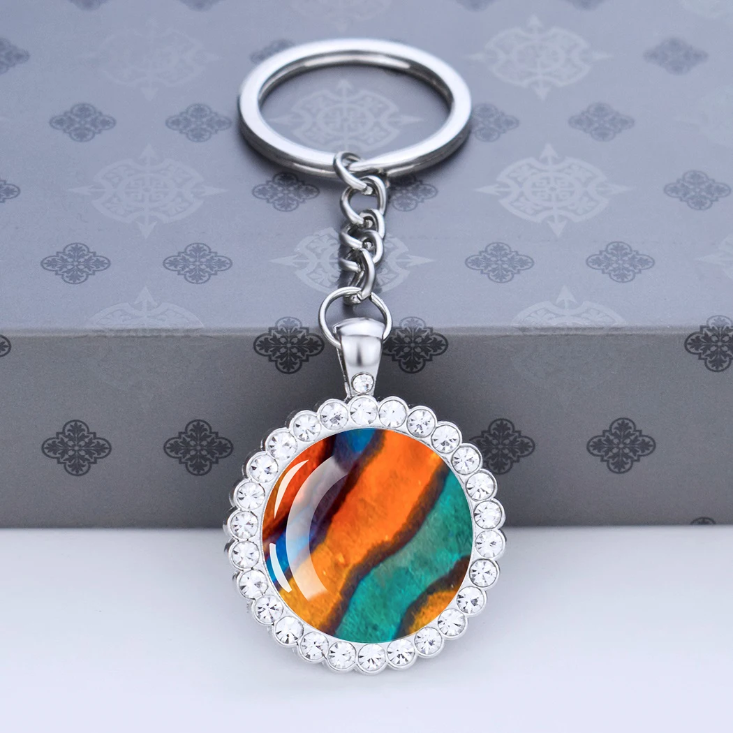 Animal Skin Keychain cute Animal Texture  Glass Cabochon Rhinestone Keyring Animal Pendant Jewelry Souvenir Keychain Tiger Skin