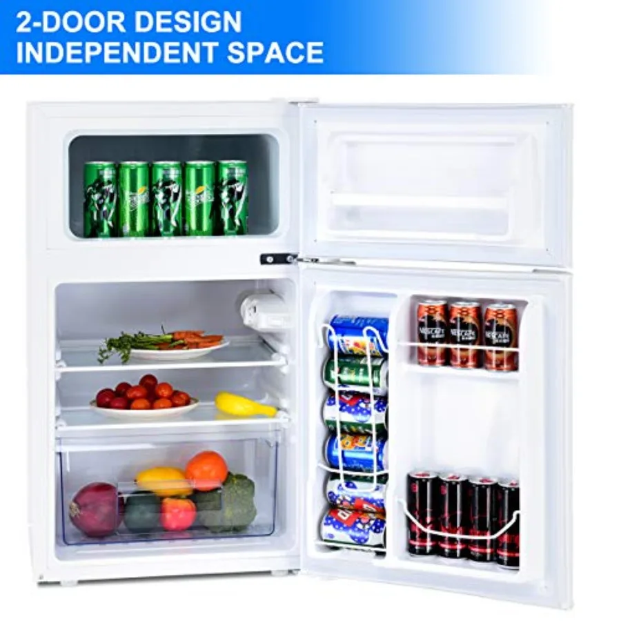 3.2 مكعب. ثلاجة FT صغيرة مع ثلاجة بفريزر بباب مزدوج مع أرفف زجاجية قابلة للتعديل ودرجة حرارة قابلة للإزالة وتبريد مدمج #6