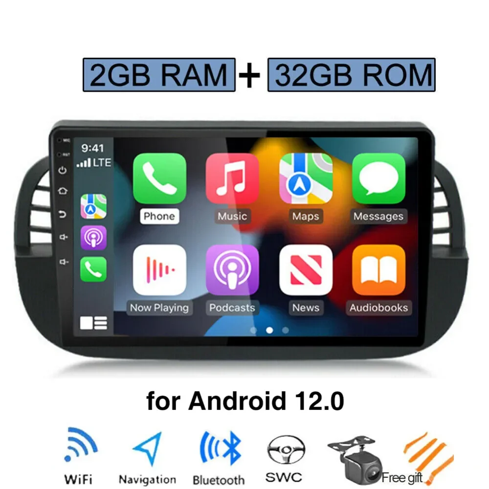 

9" Touchscreen Car Radio Android Stereo Compatible with Fiat 500 2007-2014 with Wireless Carplay/Android Auto Bluetooth WiFi