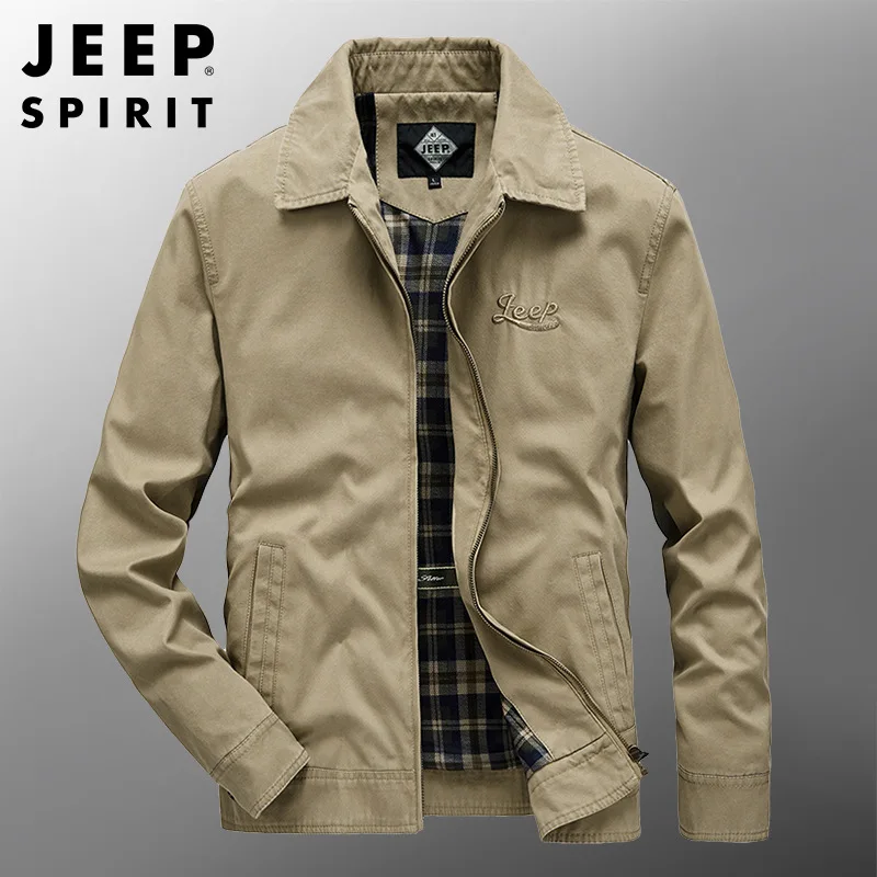 JEEP SPIRIT chaqueta de primavera y otoño para hombre, ropa holgada, ajustada, informal, con cuello levantado, bordada, de alta calidad