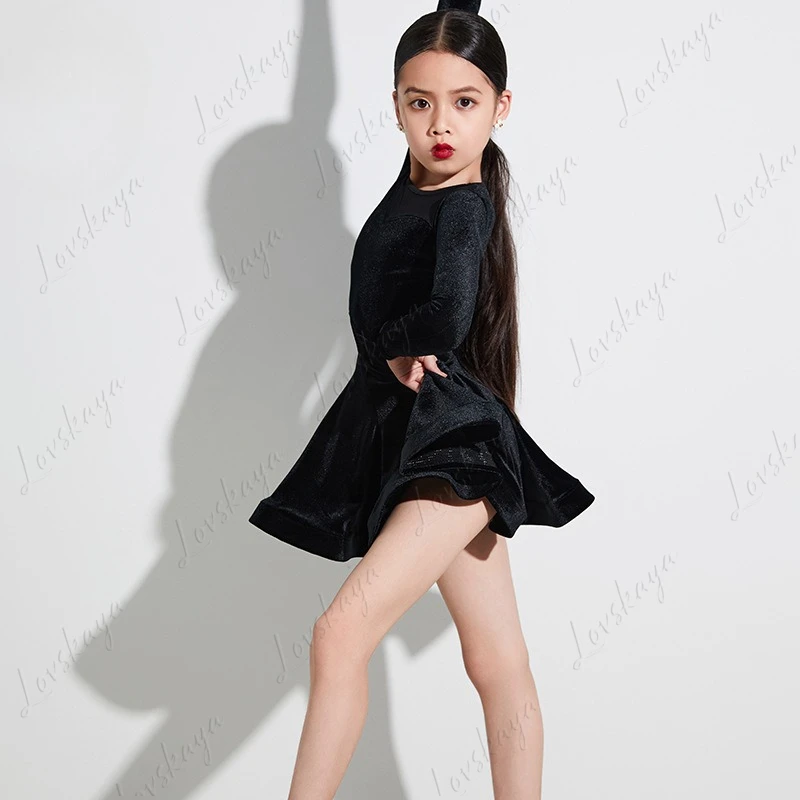 Lateinischer Tanz-Trainingsanzug für Kinder, professionelles Performance-Outfit mit breitem Rock für Mädchen, hochwertiger neuer Herbst-Winter-Stil