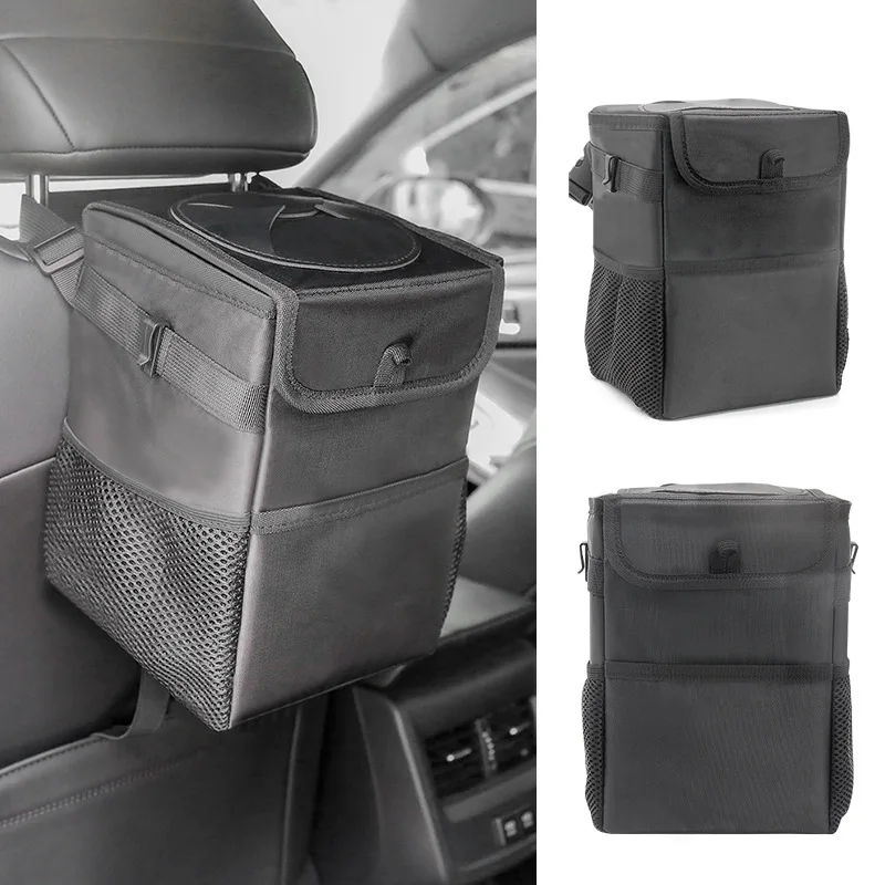 Car Trash Can with Premium Lid ,PocketsEffortlessly Organize, Maintain a Spotless InteriorPerfect for Family Road Trips